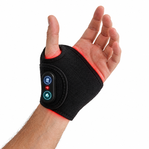 Osteane Wrap on a mature cyclist's wrist — AI-generated product illustration